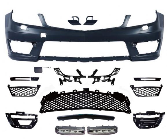 M. BENZ C-CLASS  W204 C63 LOOK FRONT BUMPER ASS'Y W/ WASHER HOLE W/O PDC W/ DRL
