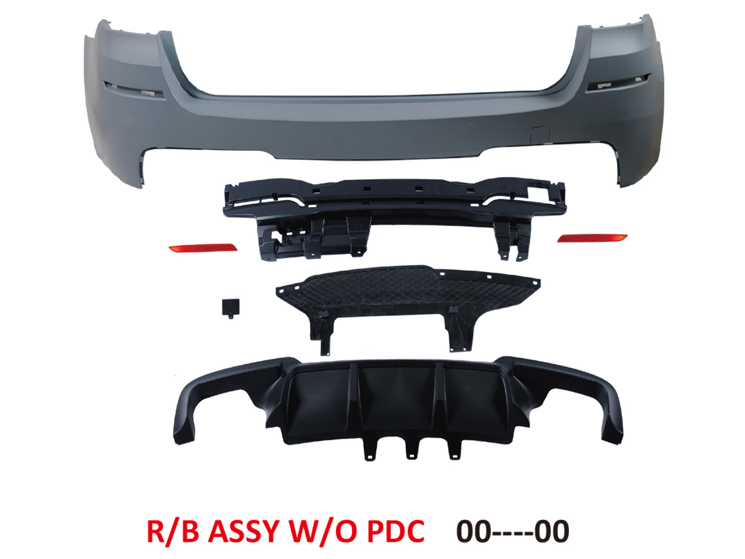 BMW 5 SERIES  F11 REAR BUMPER W/O PDC W/ PERFORMANCE TWIN OUTLET DOUBLE MUFFLER DIFFUSER