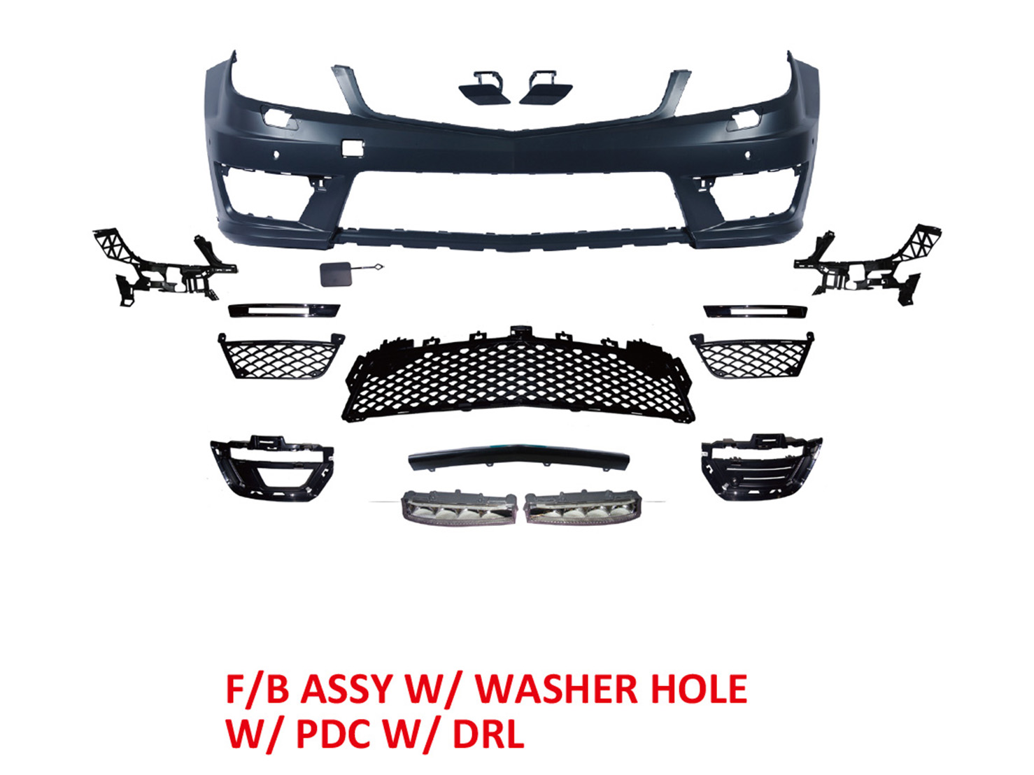 M. BENZ C-CLASS  W204 C63 LOOK FRONT BUMPER ASS'Y W/ WASHER HOLE W/ PDC W/ DRL